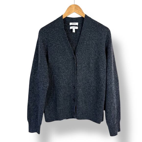 COS Cashmere Vneck Cardigan Sweater Charcoal Dark Gray Small (could fit Medium) - Picture 1 of 9